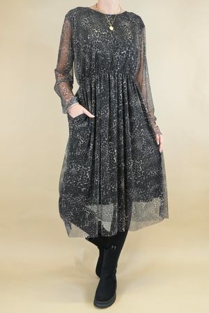 Made in Italy Essential Mesh Dress Micro Leopard Grey //N25